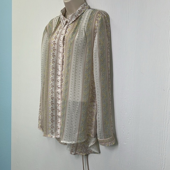 Free People - Floral Fun Design Multi Colored Button Up See Thru Blouse Large - Picture 6 of 12